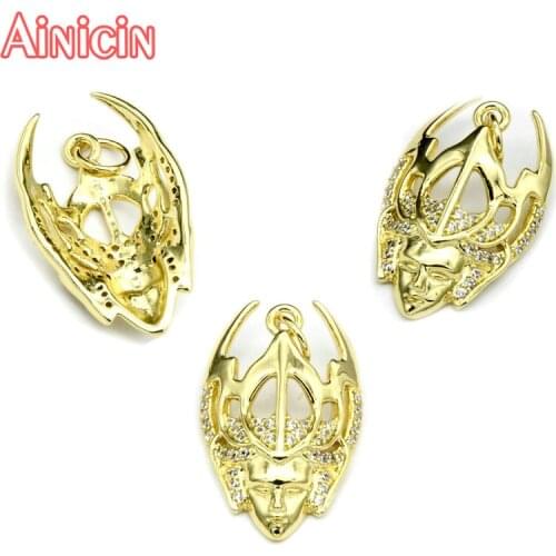High Quality Gold Palting Zircon Stone Setting Mask The Queen Pendants for Women Jewelry Making Findings 10pcs/lot