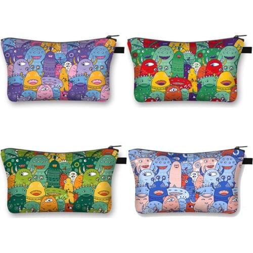 Interesting Monsters Print Makeup Bag Women Cosmetic Bags Mini Animal Ladies Cosmetic Toiletries Bag Small Beauty Bags Gift