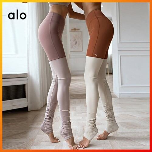 ALO Yoga Womens Leggings Sexy Stitching Two-color Trousers Fitness Shaping Dance Yoga High Waist Stepped Bottom Yoga Pants 2006