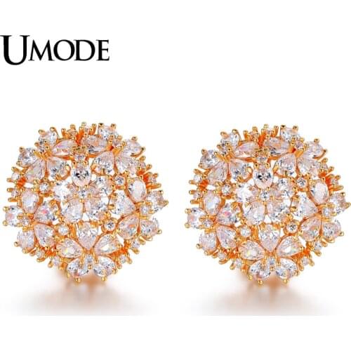 UMODE Brand Cubic Zirconia Earrings For Women Jewelry Gold Color Flower Cluster Stud Earrings Boucle D'oreille Brincos AUE0188A