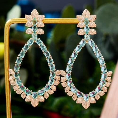 GODKI Luxury 57MM Flower Blossom Cubic Zirconia Drop Earrings for Women Fashion Engagement Party Jewelry pendientes mujer moda