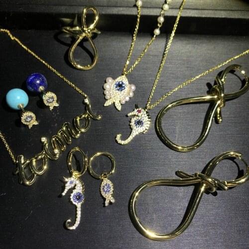 925 sterling silver Creative bow seahorse fish shell marine life earrings turquoise lapis lazuli earrings necklace womens suit