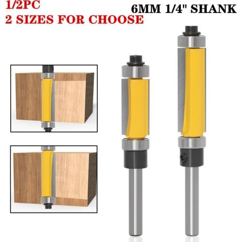 1-2pcs 1/4" 6mm Shank Flush Trim With Top & Bottom Bearing Router Bit Woodworking Tools