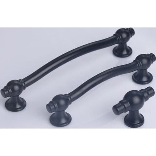 192mm modern simple solid black wardrobe kitchen cabinet handle black drawer tv cabinet cupboard dresser knob pull 96 128mm