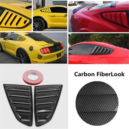 2pcs Carbon Fiber Look Style 1/4 Quarter Car Side Window Scoop Cover Five Slot Open Louvers Cover Vent For Mustang 2015-2020