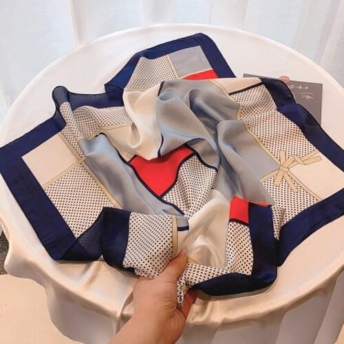 2021 Spring Square Scarf for Women Print Silk Feeling Hair Band Foulard Female Office Neckerchief Square Neck Scarves Luxury