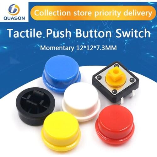 25PCS Tactile Push Button Switch Momentary 12*12*7.3MM Micro switch button + 25PCS Tact Cap(5 colors)
