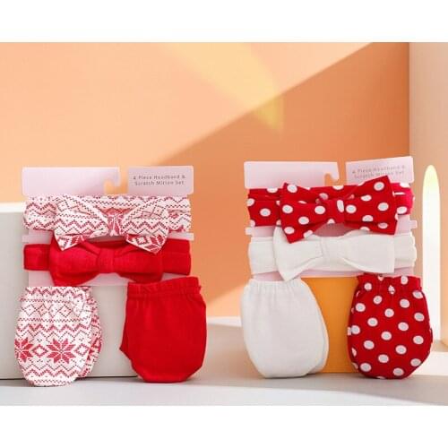 4 Pieces/set of Cute Baby Headband Gloves Set Heart-shaped Polka Dot Bowknot Baby Girl Headband Newborn Photography Props Baby