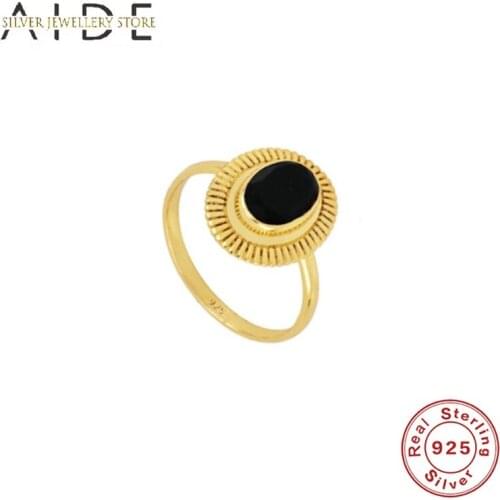 AIDE Retro 925 Sterling Silver Rings For Women Fashion Vintage Twisted Rope Black Zircon Ring Gift Fine Jewelry bague femme