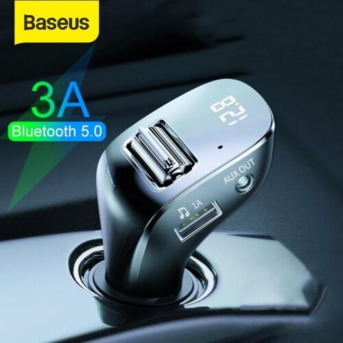 Baseus USB Car Charger Bluetooth 5.0 FM Transmitter for Mobile Phone Aux Modulator Bluetooth 5.0 Handsfree Audio MP3 Player