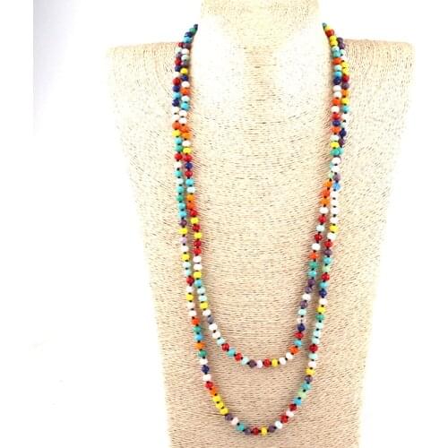 Free Shipping Fashion Mullti Crystal Glass 150cm Long Knotted Necklaces