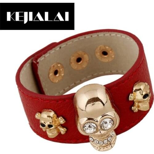 KEJIALAI Skull Charm Bracelet Leather Bangle Punk Style Jewelry for Women Party Accessories Birthday Gift Wristband Leather Gift