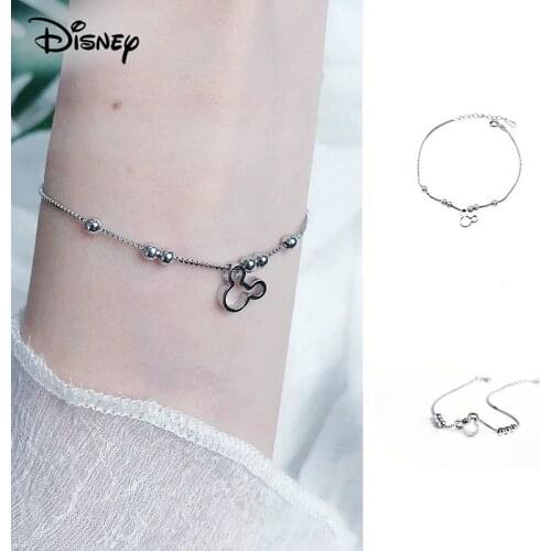 Disney 925 Sterling Silver Mickey Mouse Chain Link Simple Animal Femme Cartoon Bracelets Bangles for Women Jewelry Gift Pulseira