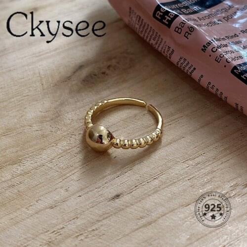 Ckysee 2020 Trend 925 Sterling Silver French Ring Golden Round Bead Rings For Women Jewelry Adjustable Ring Silver 925 Jewelry