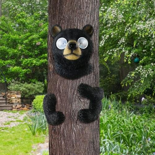 Nacome Resin Bear Tree Decoration Garden Outdoor Statues Solar Light Bear Figurine Hugger Jardin Decor Hanging Sculpture Size L