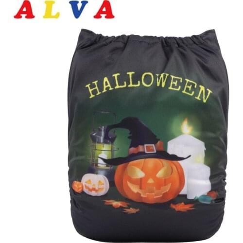 ALVABABY Positioned Nappy Cloth Diaper Pocket Reusable Washable Halloween Theme Baby Nappy with 1pc Microfiber Insert