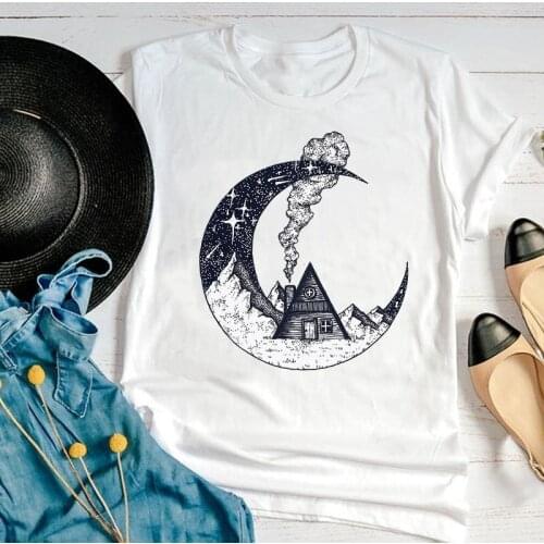 Women Graphic Cartoon Moon Night Watercolor 90s Fashion Short Sleeve Summer Print Female Clothes Tops Tees Tshirt T-Shirt