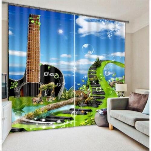 Guitar Curtains Luxury Blackout 3D Window Curtains For Living Room Bedroom Customized size Drapes Cortinas Rideaux Cushion cover