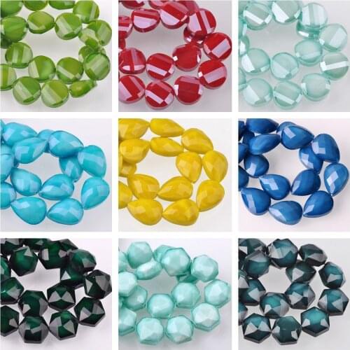 14mm Round Twisted Coin & 18mm Flat Teardrop & 14x14mm Hexagon Faceted Opaque Glass Loose Beads For Jewelry Making DIY Crafts