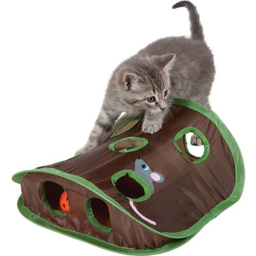 Pet Cat Mice Game Intelligence Toy Bell Tent With 9 Hole Cats Playing Tunnel Foldable Mouse Hunt Toys Keeps Kitten Active Pets