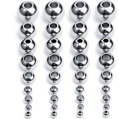 50pcs Stainless Steel Round Beads Hole 1mm 1.5mm 2mm 3mm 4mm Big Hole Loose Spacer Charm Beads for DIY Jewelry Making Finding