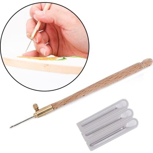 MIUSIE SKC Wood Handle Embroidery Tambour Metal French Crochet Hook with 3 Needles Crochet Beading Stitching Weave Craft Tool