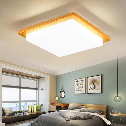 Square LED Ceiling Lights for Living Room indoor Lighting home Fixture wooden dimmable Surface Mounted 110V 220V