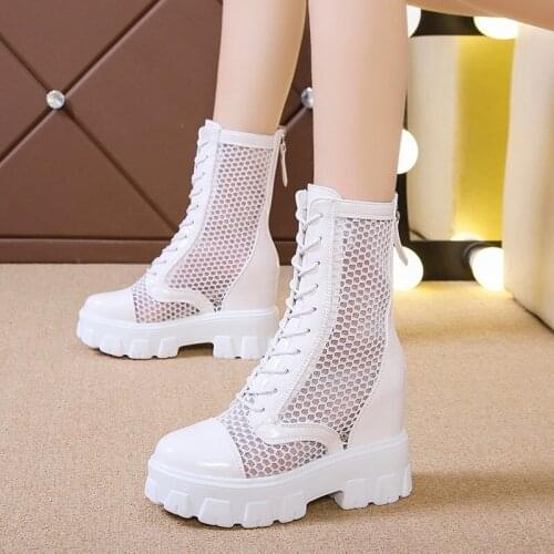 Summer new womens Martin boots fashion simple hollow mesh boots thick-soled inner heightened mid-tube sandals