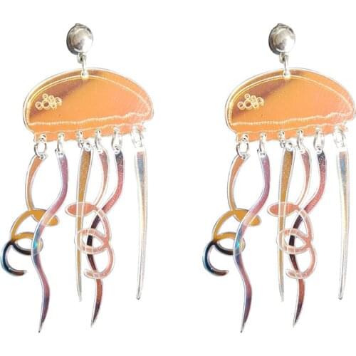 Cute Color Changing Laser Jellyfish Drop Earrings For Women Shining Tassel Animal Acrylic Dangle Earrings Party