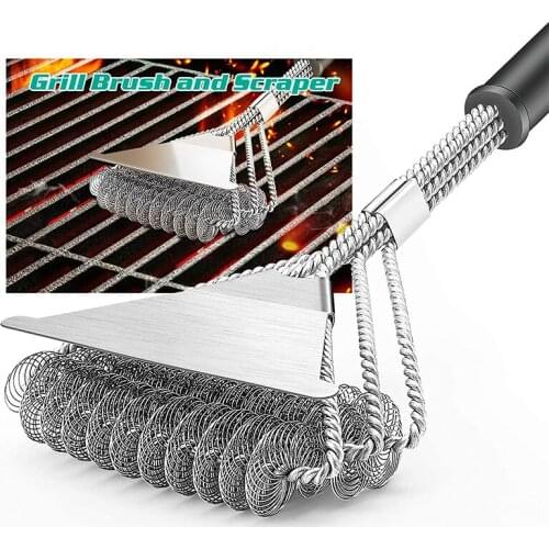 Multifunction BBQ Grill Cleaning Brush Stainless Steel Barbecue Kit Cleaning Brush Grill Brush and Scraper BBQ Tool Accessories