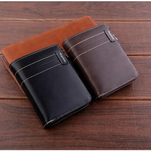 Mens PU Leather Small Wallet Slim Purse Around Credit Card Coins Holder Short Wallets