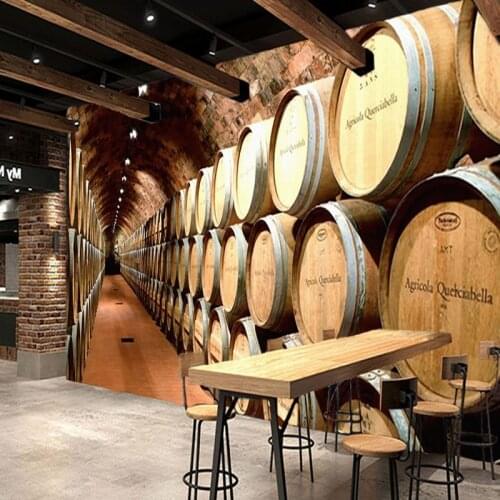 Bacal Custom 3d mural wallpaper Wooden barrel Style Retro Wine Cellar Tunnel Living Room Tooling Decorative painting 8D paper