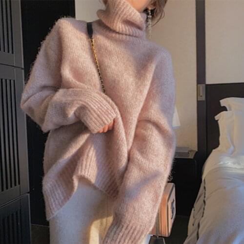 Alien Kitty 2021 New Autumn Ladies Pullover Turtleneck Long Sleeve Vintage Solid Color Loose Minimalist Classic Hot Sweater