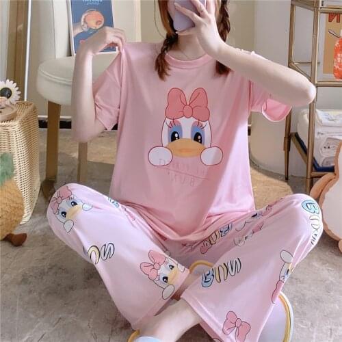 Disneys new Mickey Minnie print girl cute cartoon pajamas short-sleeved trousers girl home service suit pajamas