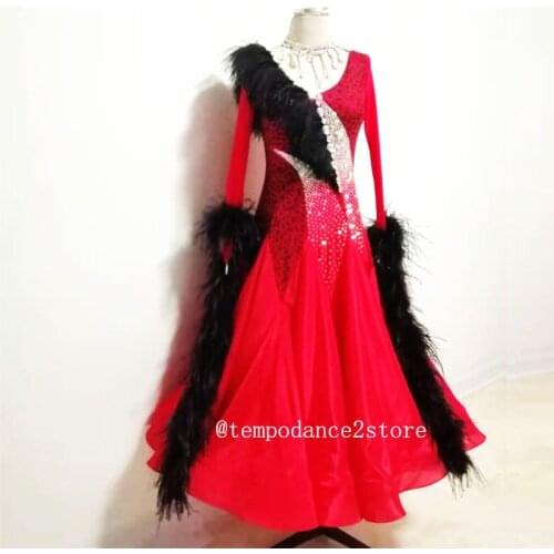 Ballroom Dance Dress Of Modern Dress Of Waltz Tango Ballroom Dance Costumes Of Standard Dance Dress Pink Feather