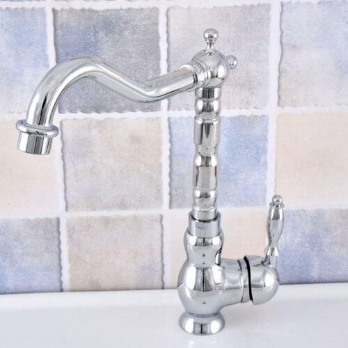 Polished Chrome Brass Bathroom Kitchen Basin Sink Faucet Mixer Tap Swivel Spout Single Handle One Hole Deck Mounted msf655