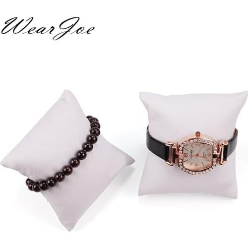 Custom White Faux Leather Watch Pillow Display Shelf Bangle Bracelet Chain Jewelry Holder Pillow Cushion Showcase Logo Customize