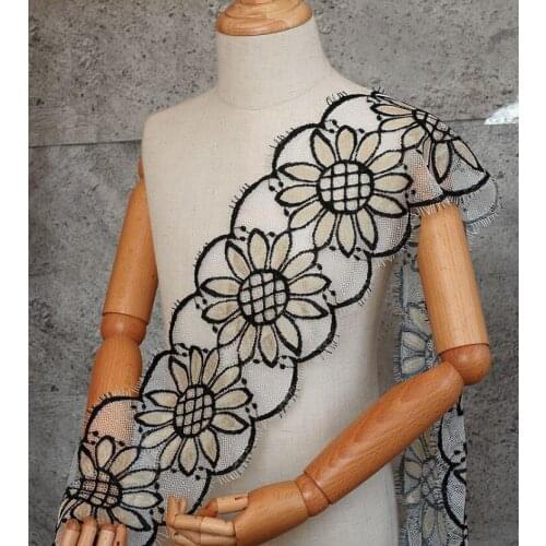 3M/lot Eyelash Soft Floral Embroidered Classic Lace Trim black gold white Craft Sewing Lace Fabric For Dress Making Home Textile