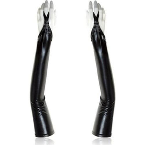 Sexy Stretch PU Leather Gloves Shiny Metallic Mittens Cosplay Accessory Flirting Black Mittens Jazz Disco Dance Gloves