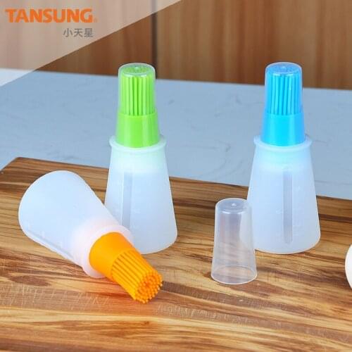 2pcs FDA Silicone oil bottle brush with lid silicone barbecue brush with scale cake baking tools oil brush wholesale