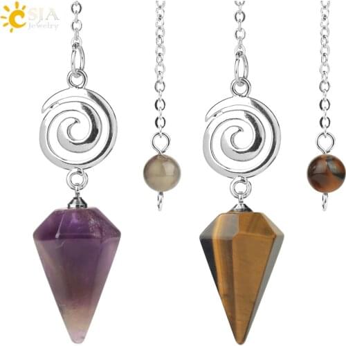 CSJA Crystal Pendulums for Dowsing Shuttle Spiritual Cone Pendulum Spiral Natural Stone Quartz Pendants Healing Pendulos G717