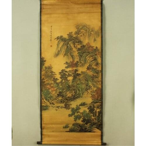 Antique painting traditional Chinese Ren Bonian cattle painting scroll painting,old paper painting
