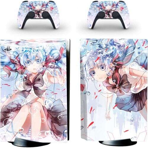 Anime Cute Girl PS5 Standard Disc Edition Skin Sticker Decal Cover for PlayStation 5 Console and 2 Controllers PS5 Skin Sticker