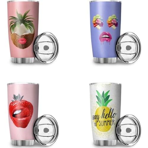 600ML Water Cup Double Wall Vacuum Creative Life Pattern Stainless Steel Thermos Cup Portable Travel Mug Reusable Cup Custom Cup