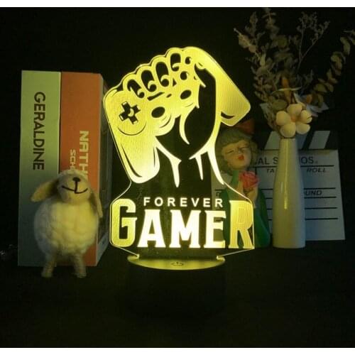 Unique Night Light LED Gamepad 3D Desk Lamp Forever Gamer Alarm Clock Base Gaming Room Nightlight Birthday Gift for Boyfriend