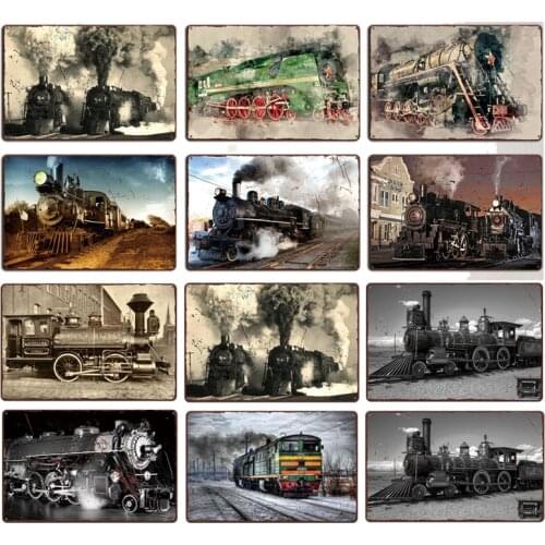 Vintage Train Metal Tin Sign Trains Plaque Metal Vintage Pub Funny Tin Sign Wall Decor for Bar Pub Club Plates Signs