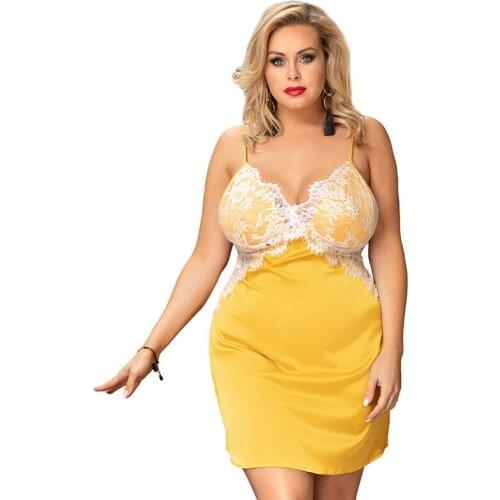 Woman Plus Size Lace Imitation Silk Stitching Sunspenders Nightdress Summer Sexy Slim Loungewear Female Underwear Adjustable 5XL