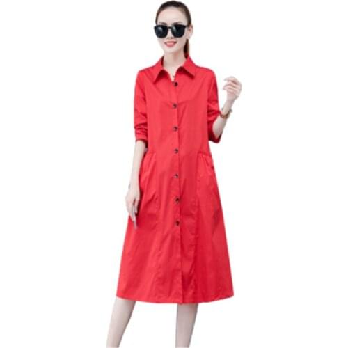 Plus Size 4XL Red Windbreaker Jacket Women Loose 2020 Spring Autumn Long Lapel Thin Over The Knee Womens Coat Windbreaker 963