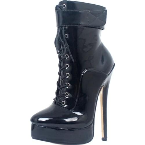 7" Ankle Boots 20CM Super High Heel Platform Cross-tied Zip Stiletto Female Sexy Fetish Boots