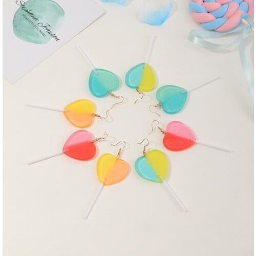 2021 Trend Statement Heart Lollipop Resin Hanging Earrings for Women Cool Colorful Cute Earring Female Beautiful Unusual Jewelry